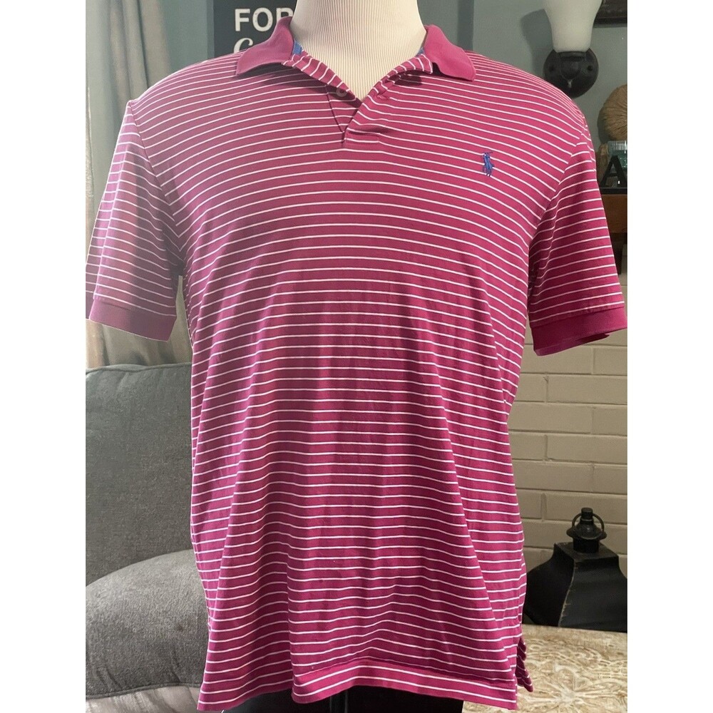 Mens Polo Golf Ralph Lauren Pro Fit Pink Stripes Cotton Casual Shirt Size Large